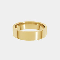 hitched men's yellow gold flat wedding band in a 5mm width
