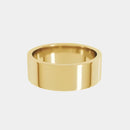 hitched men's yellow gold flat wedding band with a 7mm width