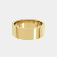 hitched men's yellow gold flat wedding band with a 7mm width