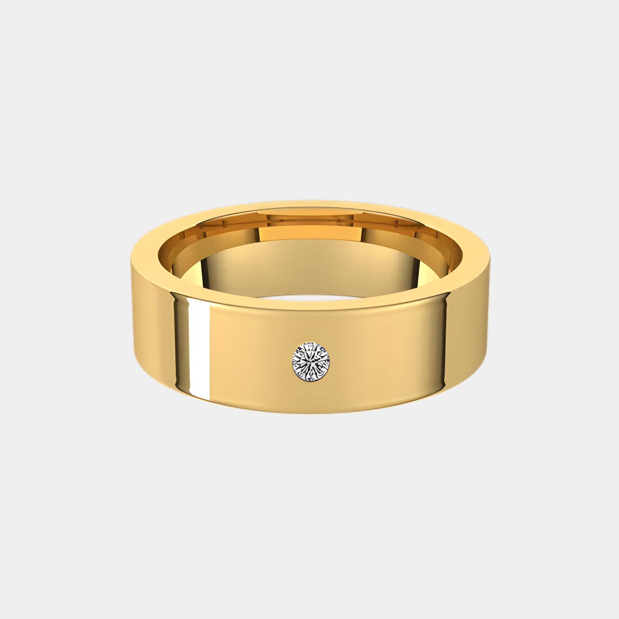 hitched men's yellow gold flat solitaire diamond band in 6mm width