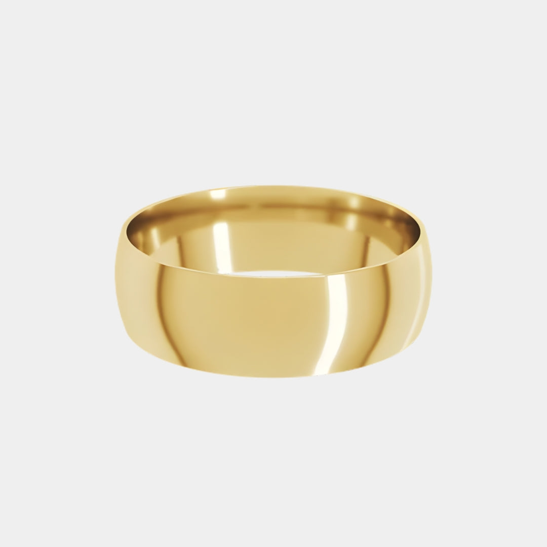 hitched yellow gold mens classic wedding band in a 6mm with a thin width