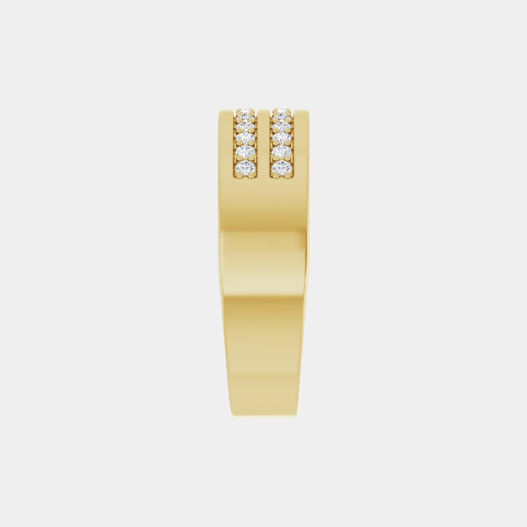 yellow gold double row tapered mens diamond wedding band side