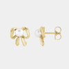 yellow gold pearl bow stud earrings side view
