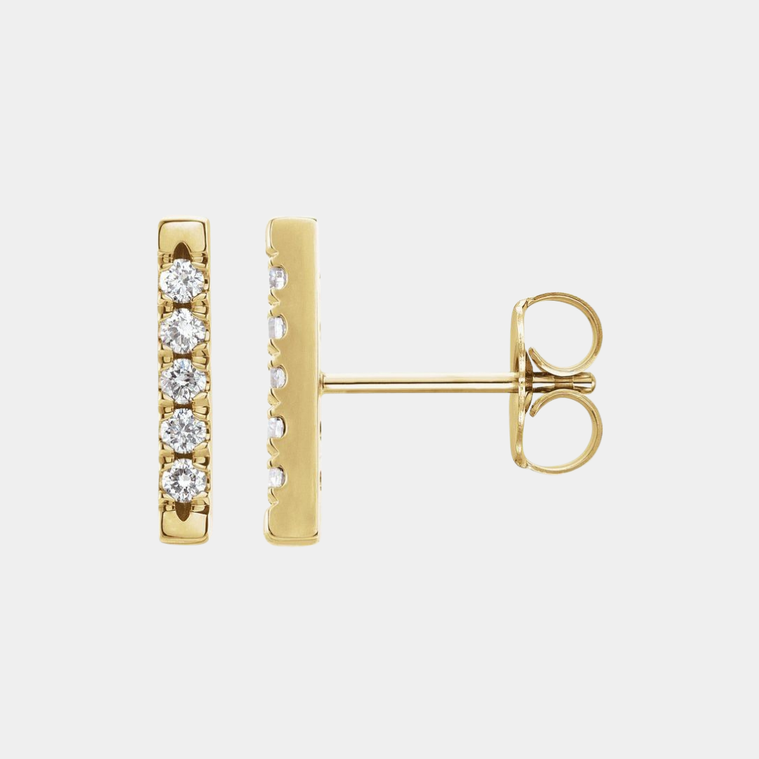 14K Diamond Bar Studs