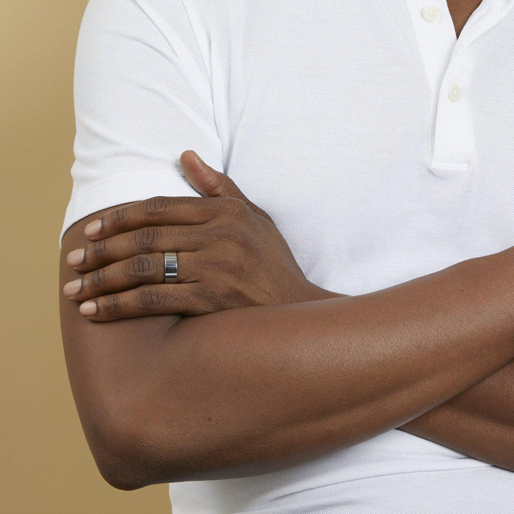 mens white tungsten wedding band with flat profile 8mm
