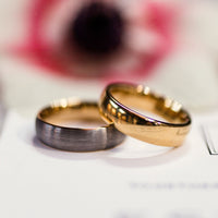 silver and yellow tungsten wedding band