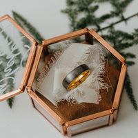 silver and yellow tungsten wedding band