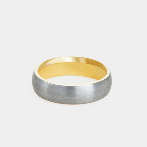 silver and yellow tungsten wedding band