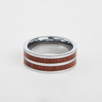 mens tungsten flat double koa wood inlay 8mm