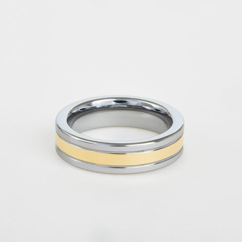 mens two tone white and yellow gold wedding band with flat profile 6mm