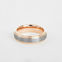 mens natural and rose tungsten edge wedding band 6mm