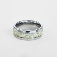 mens white tungsten wedding band with meteorite inlay 8mm