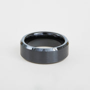 mens black ceramic wedding band with beveled edges 8mm