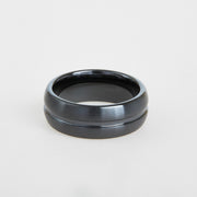 mens black ceramic wedding band with deep grooved center 8mm