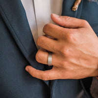 mens tungsten wedding band with flat profile and brushed finish 6mm