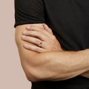 hitched men's rose gold flat wedding band in a 6mm width on model